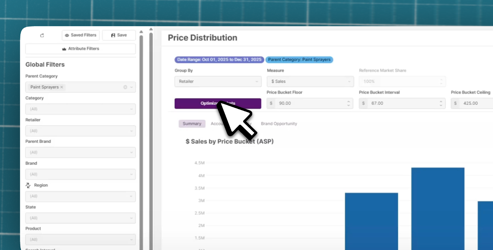 Price distribution page in Datavations app