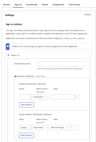 SSO settings and SAML