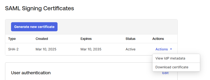 SAML certificates Okta