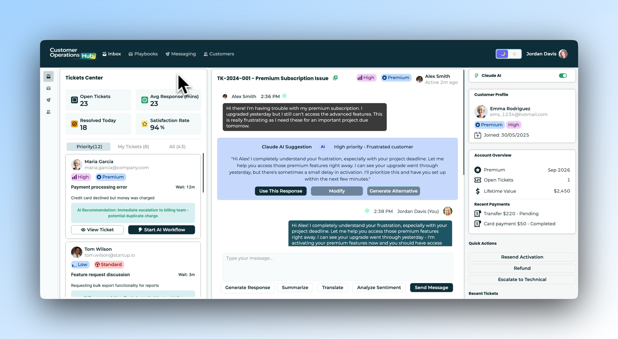 Tickets Center dashboard in CS/CX App template