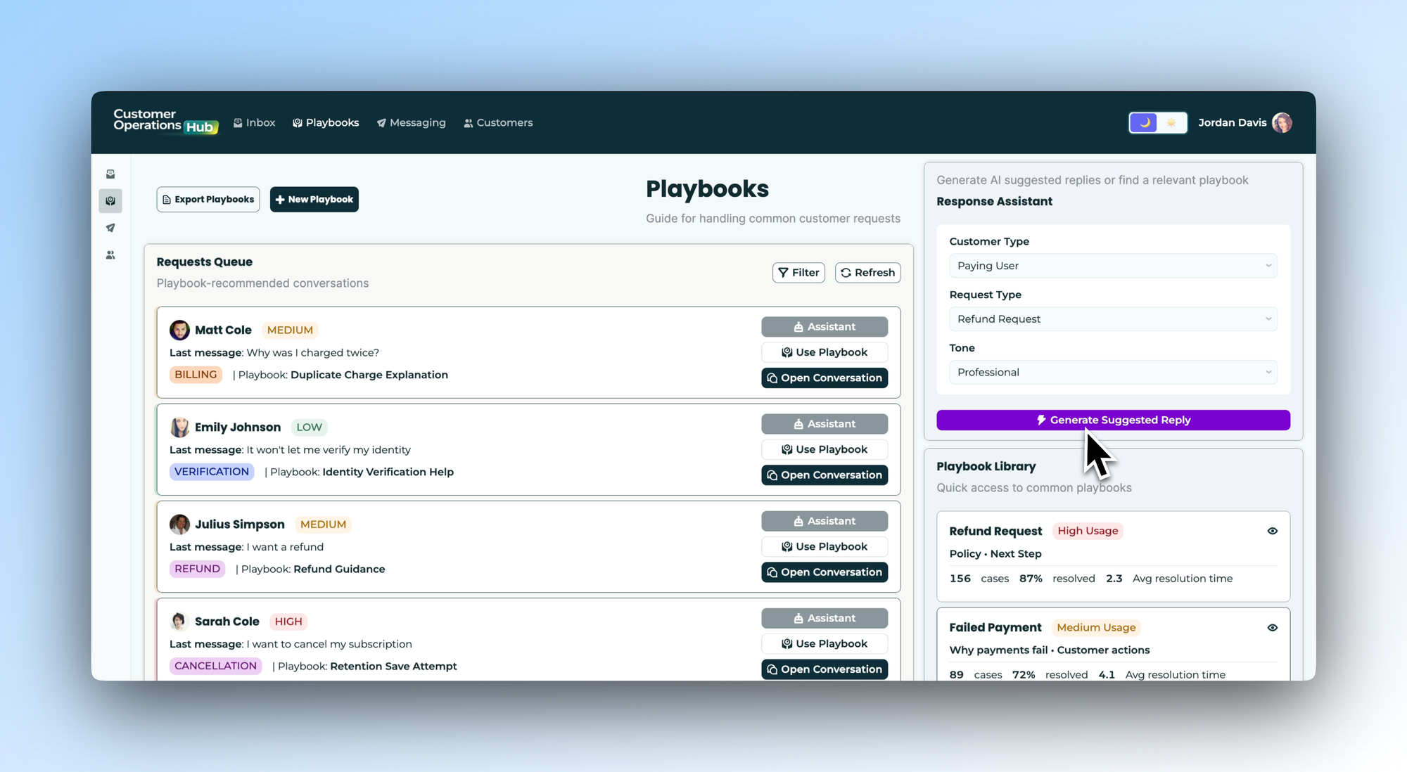 Playbooks dashboard in CS/CX App template