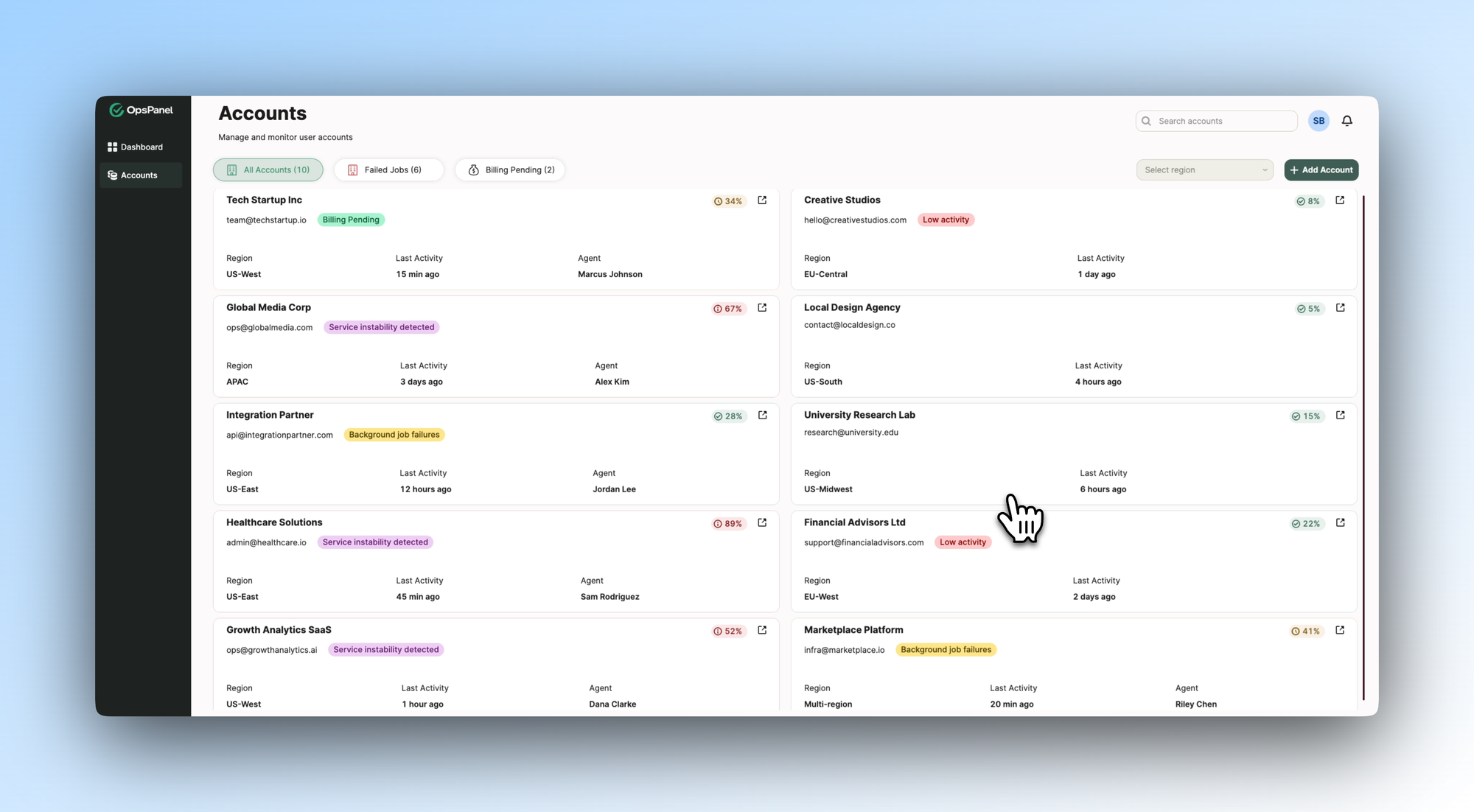 Accounts Dashboard in Retool 'OpsPanel' app template
